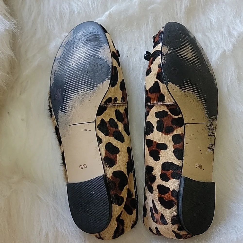 TALBOTS Leopard Printed Calf Hair Bow Slip On Preppy Boho Casual Ballet Flat 5.5